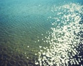 Ocean photography wall art teal blue photograph water ripples sparkly lights sunlight reflection home decor 8x10 - Waters Melody