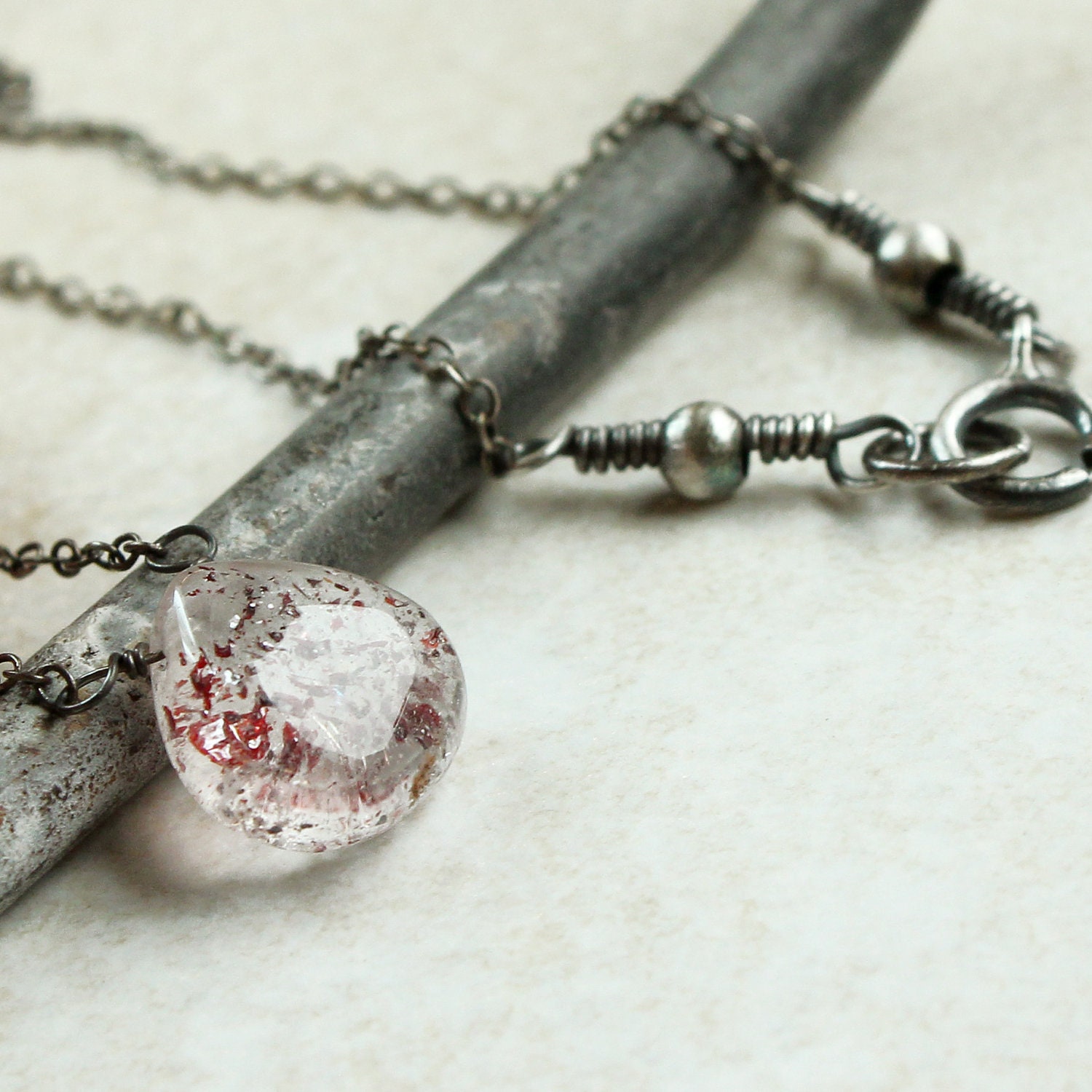 Gem Necklace -  Sterling Silver, Oxidized Silver, Handmade Jewellery,  Drop Necklace, Lepidocrosite, Gem Jewelry