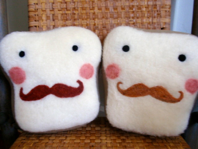 Plush Friend- Mr. Mustache Toasty - Stuffed Needle Felted Friend by Val's Art Studio