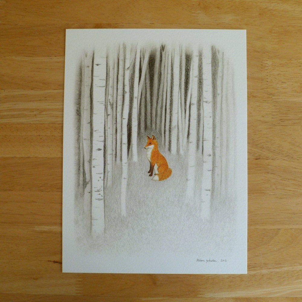 Fox in the Woods Illustration - 9x12 Archival Digital Art Print
