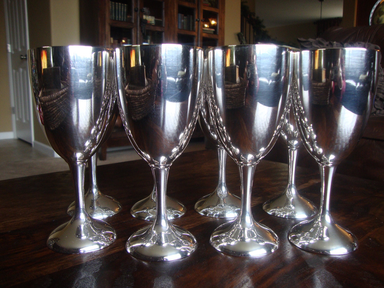 Set of 8 International Silver Co. Wine Water Goblets by tycaalak