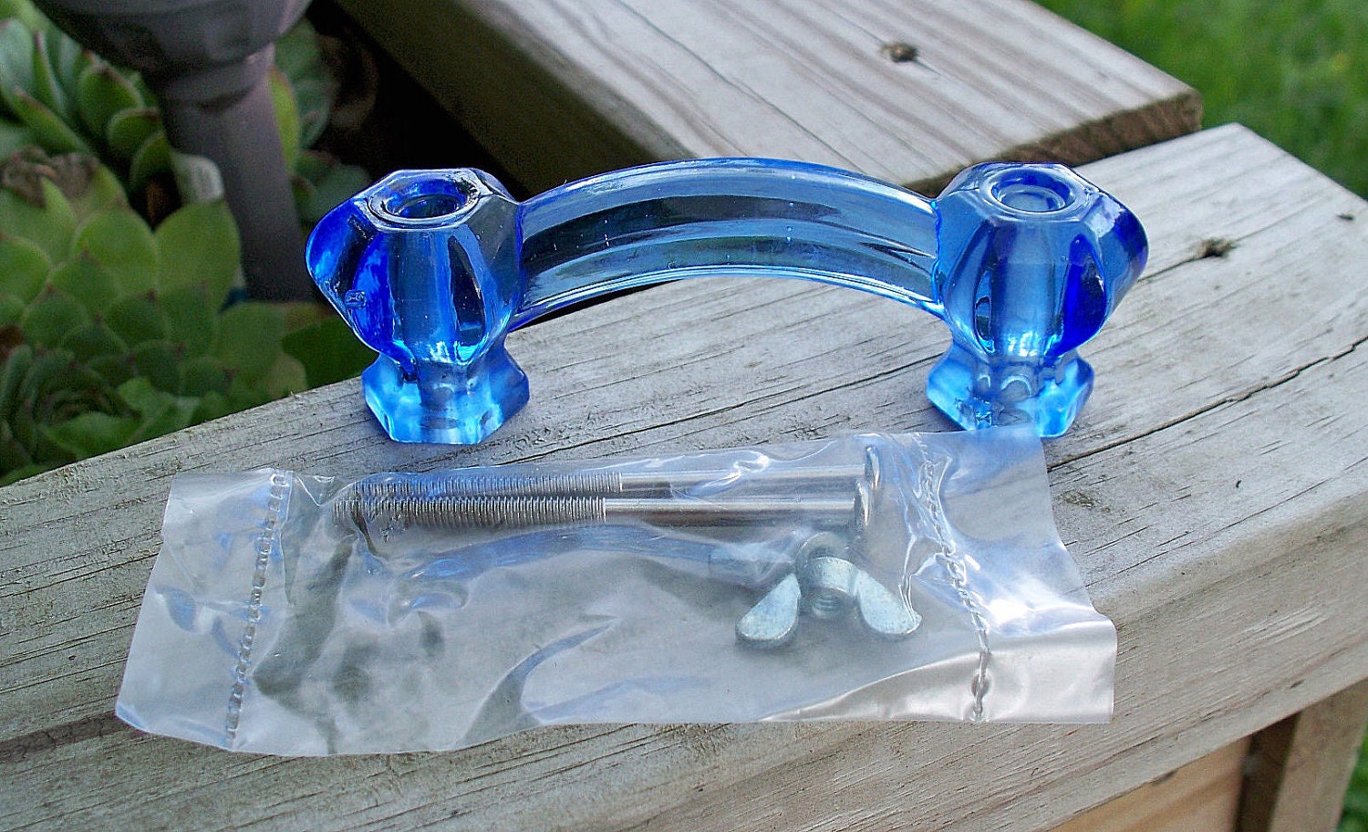 Blue Glass,Drawer Pull, Handle,Shabby Chic,Knob,Cottage,NIP,Cottage,Country,Farm House,Beach