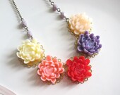 Pretty colourful Lotus Bloomed blossom Rainbow Nature Garden flower purple faceted  czech glass Necklace