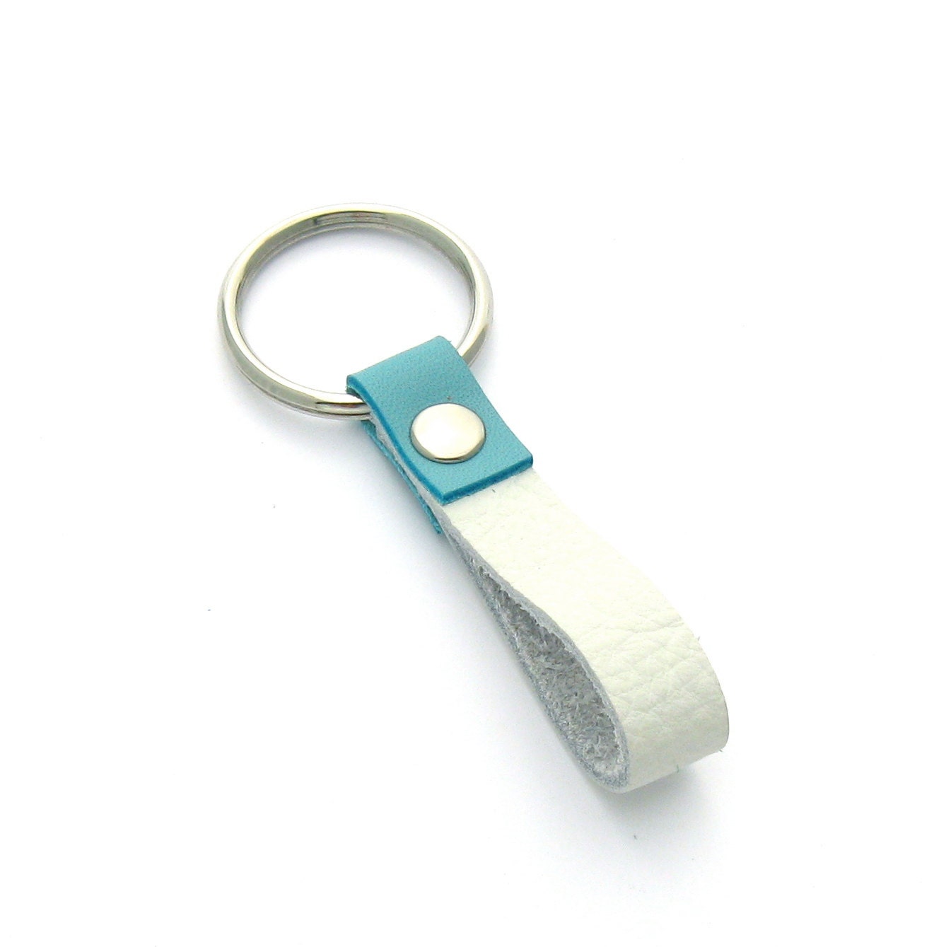 Summer Leather Keychain in Aqua and White, A Greek Isles Color Block Key Ring