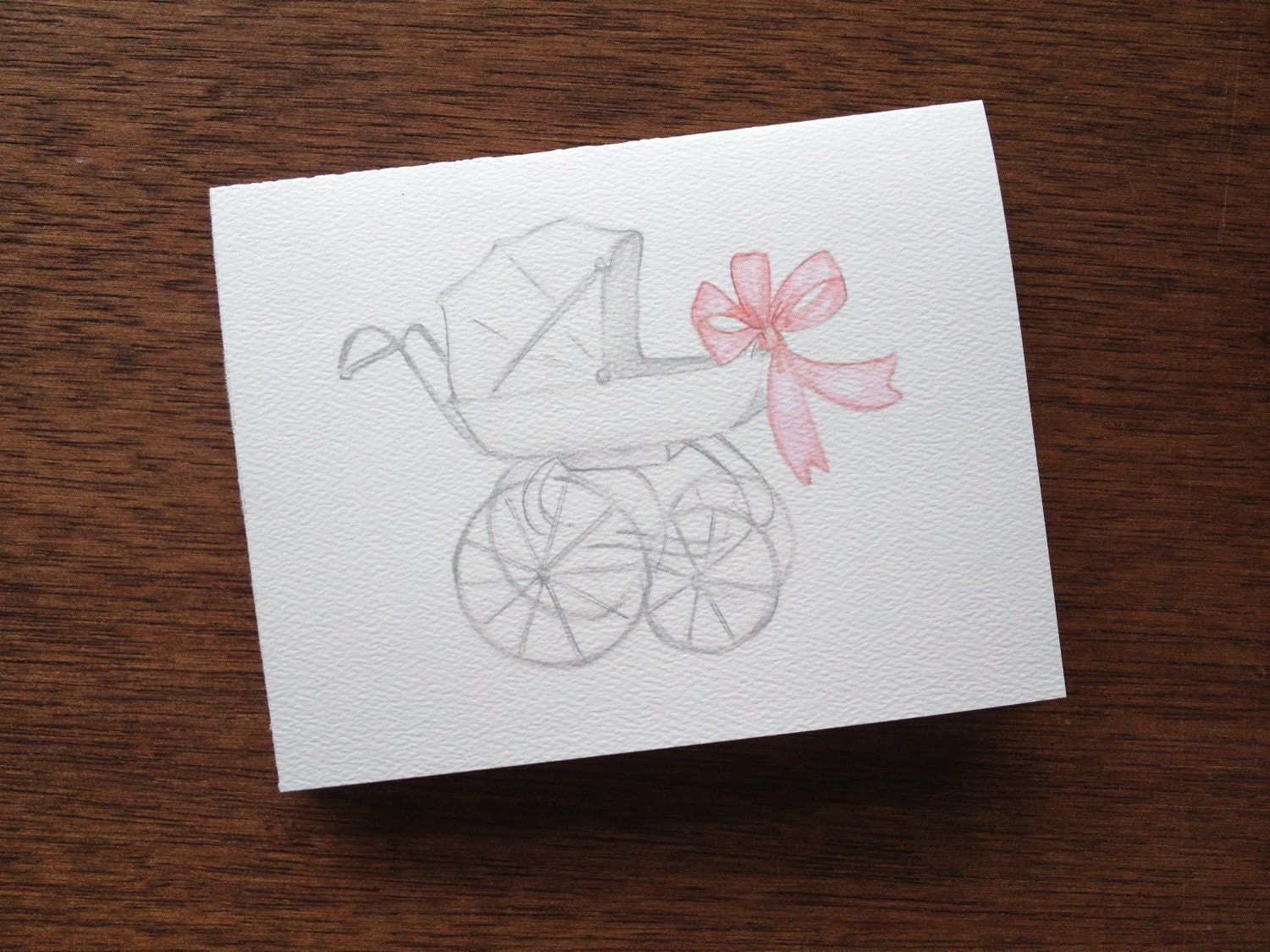 Baby Girl Pram Notecard Set // Monogram Available