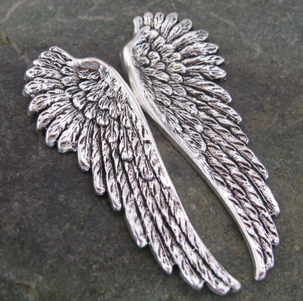 Metal Brass Bird Wing Stamping Antiqued Silver Jewelry Finding 1278 -  6 (3 Pair)
