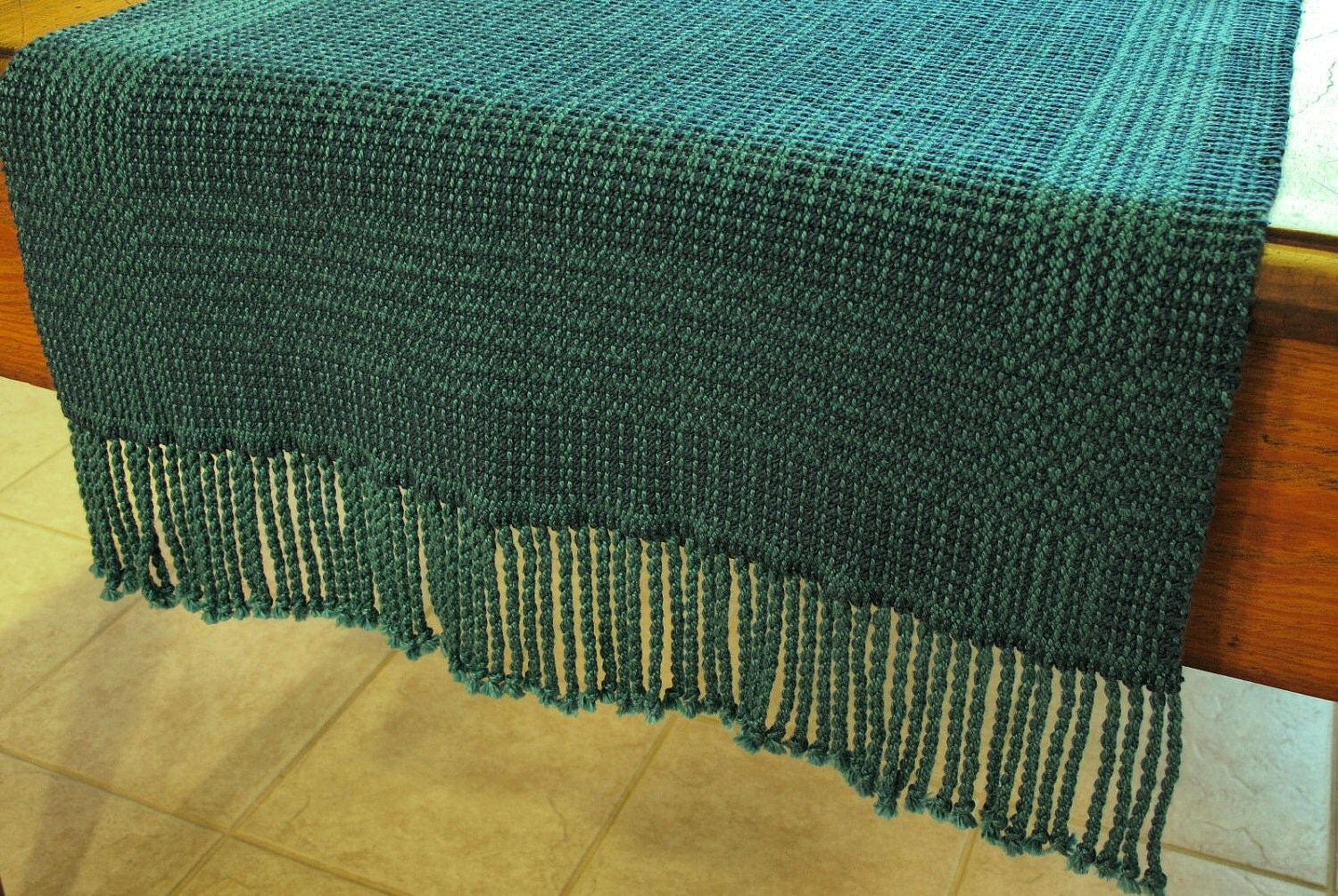 Table Runner Handwoven Dark Blue and Teal by LindaHighHandweaver