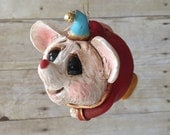Santa Mouse with Red Jacket: OOAK Christmas Ornament
