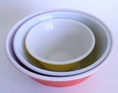 Vintage Nesting Set Bowls red, blue, yellow.