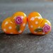 Lampwork Glass Beads 037 Hearts Pair (2) Coral with Polka Dots and Pink Roses