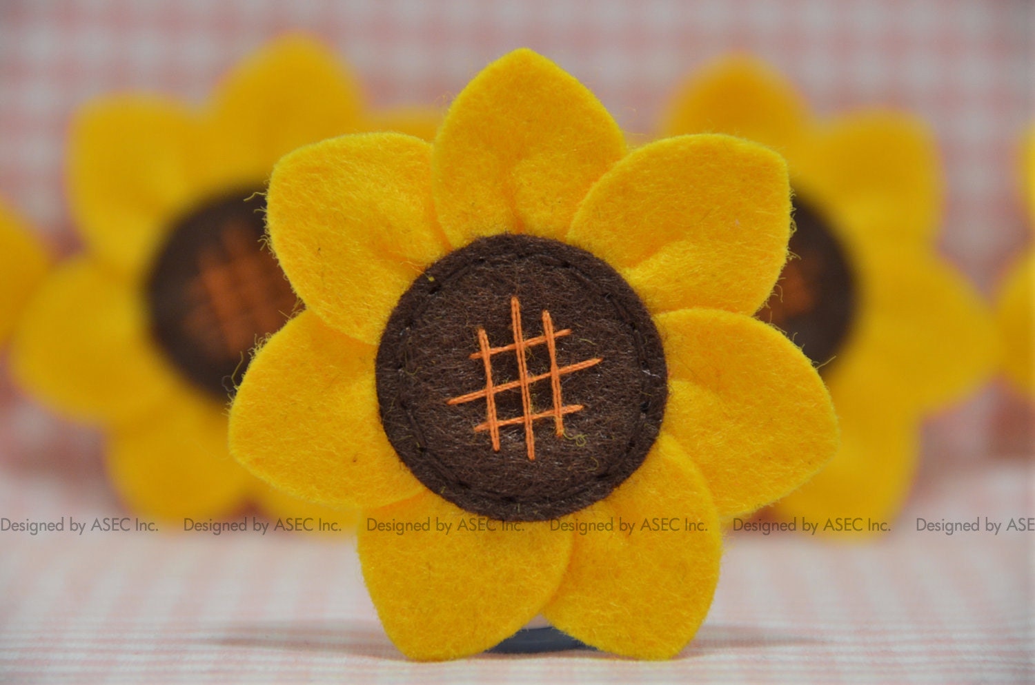 Set of 6pcs handmade felt sunflower--gold/dark brown (FT945)