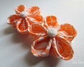 Kanzashi Flower Hair Clips -Orange and White