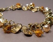 Golden Amber Charm Bracelet, Cream Pearl Bead Dangles, Pearl And Crystal Charm Bracelet, Lightweight Everyday Charm Bracelet