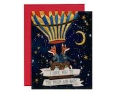 Love You to the Moon and Back Greeting Card - Foxes in Hot Air Balloon Stars Constellation Greeting Card