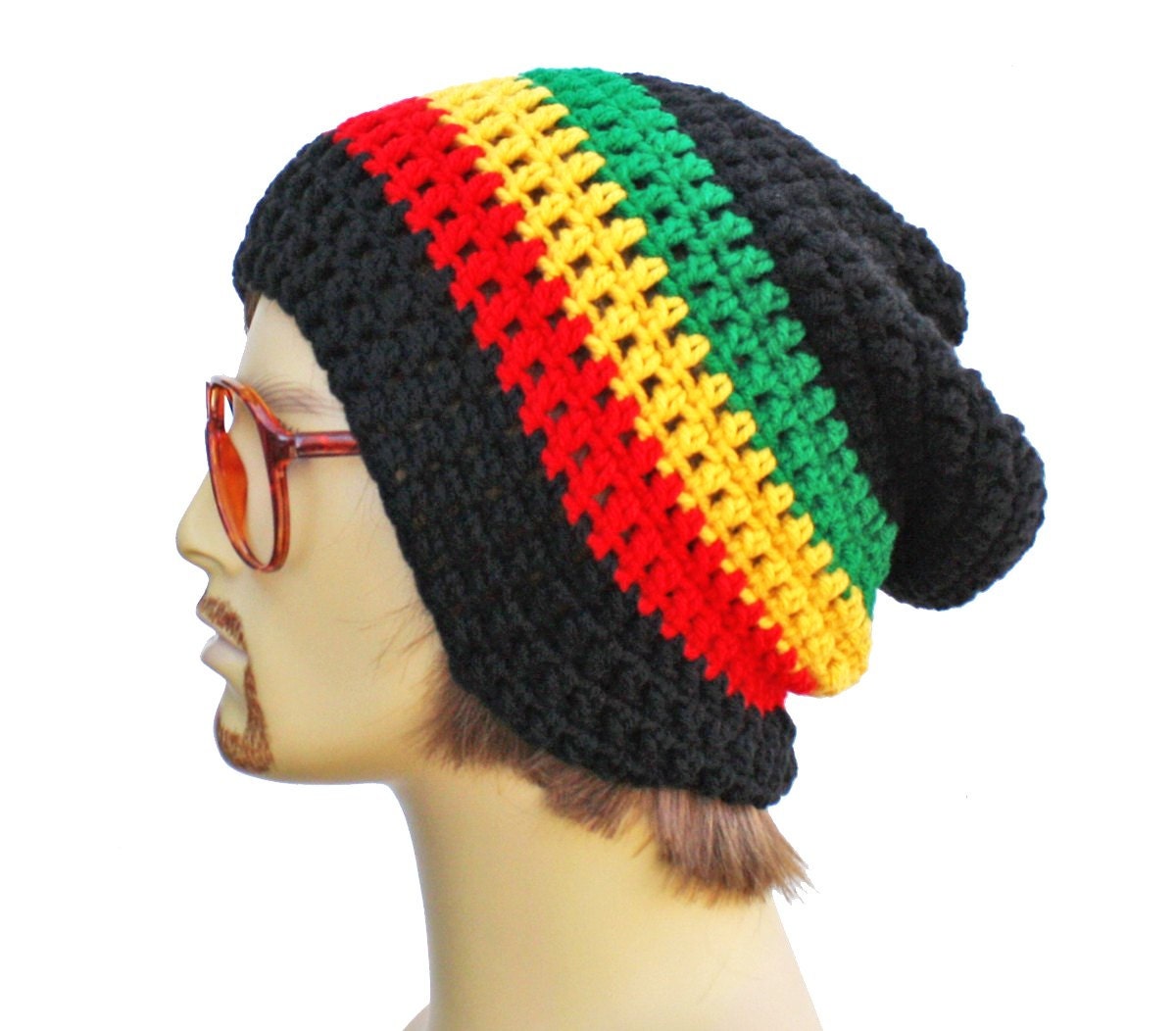 Slouch Rasta Beanie Mens or Unisex - Ultimate Slacker Striped Beanie Hat