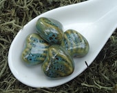 Light Honey and Dark Aqua Puffed Heart Beads