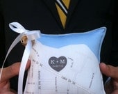 ring pillow. ring bearer pillow.  custom map pillow personalized. engagement, wedding or anniversary linen pillow decoration.