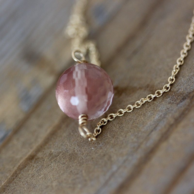 Ready To Ship, Pinky Peach Oregon Sunstone Necklace in Solid 14k Yellow Gold, Gemstone Necklace