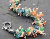 Vintage angel skin coral bracelet aquamarine london blue topaz sterling silver branch cluster dangle gemstone mermaid bride -Magdalaine-