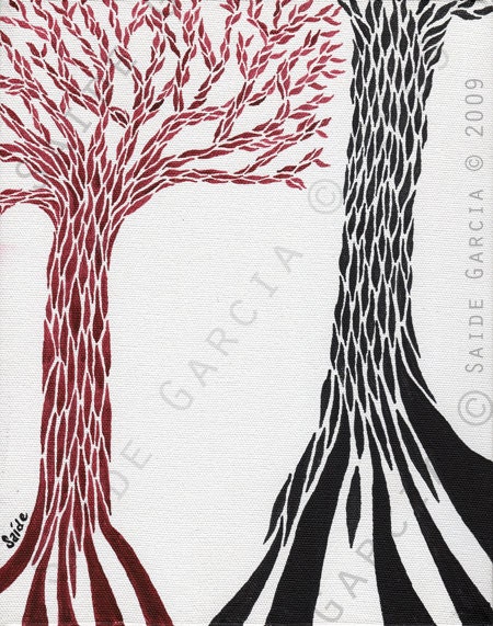 Red and Black ORIGINAL Art Print Trees