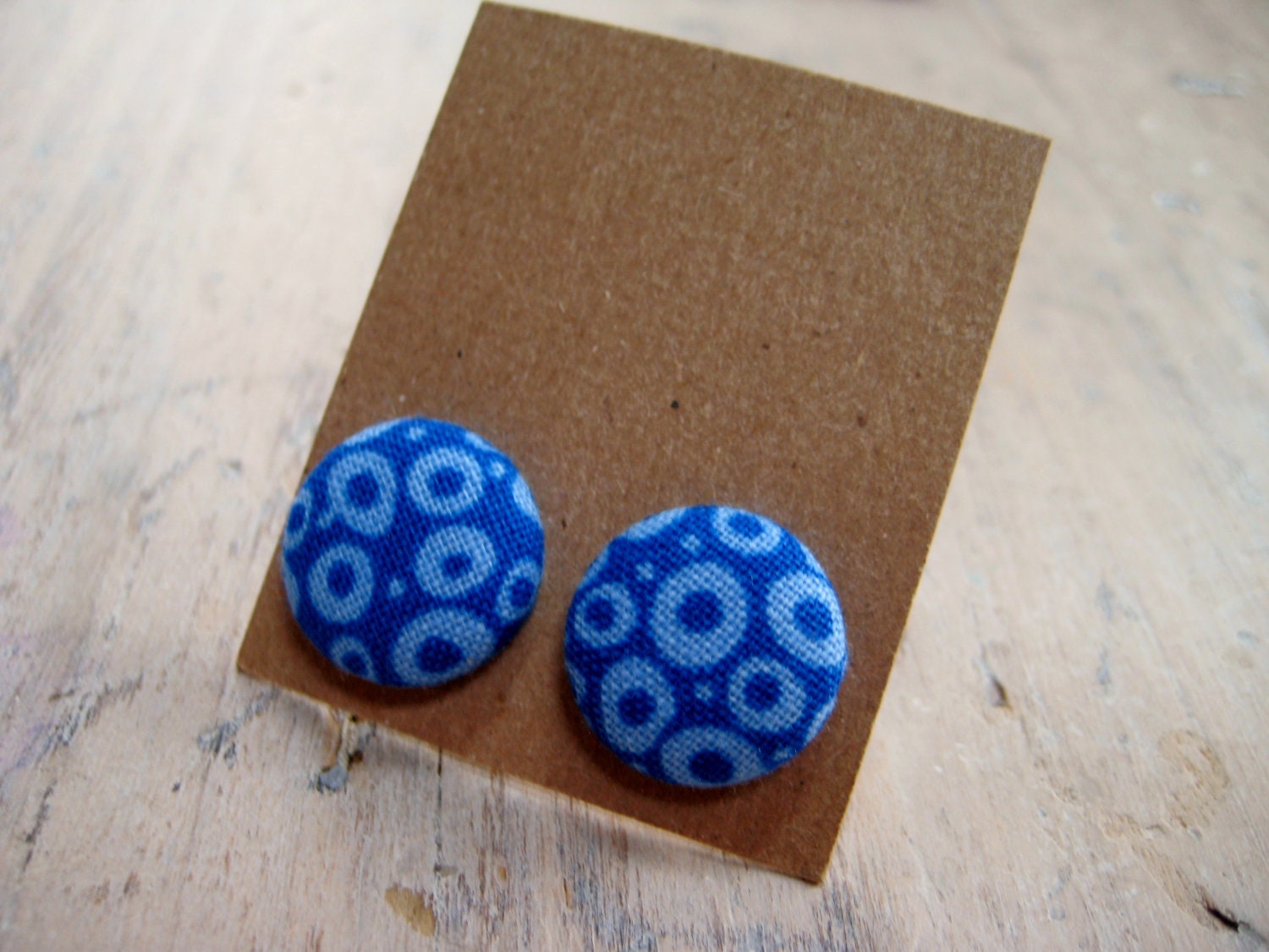 button earrings - blue polka dot