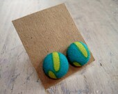 button earrings - teal with sage green