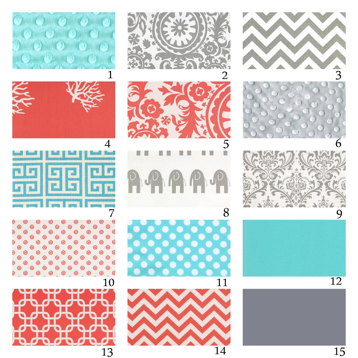 10% Off SALE-Custom Crib Bedding-3 piece-Aqua, Grey and Coral