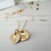 Golden Glow Necklace - Two Tiny Discs - Monogramed with Hand Stamped Initial - Personalized