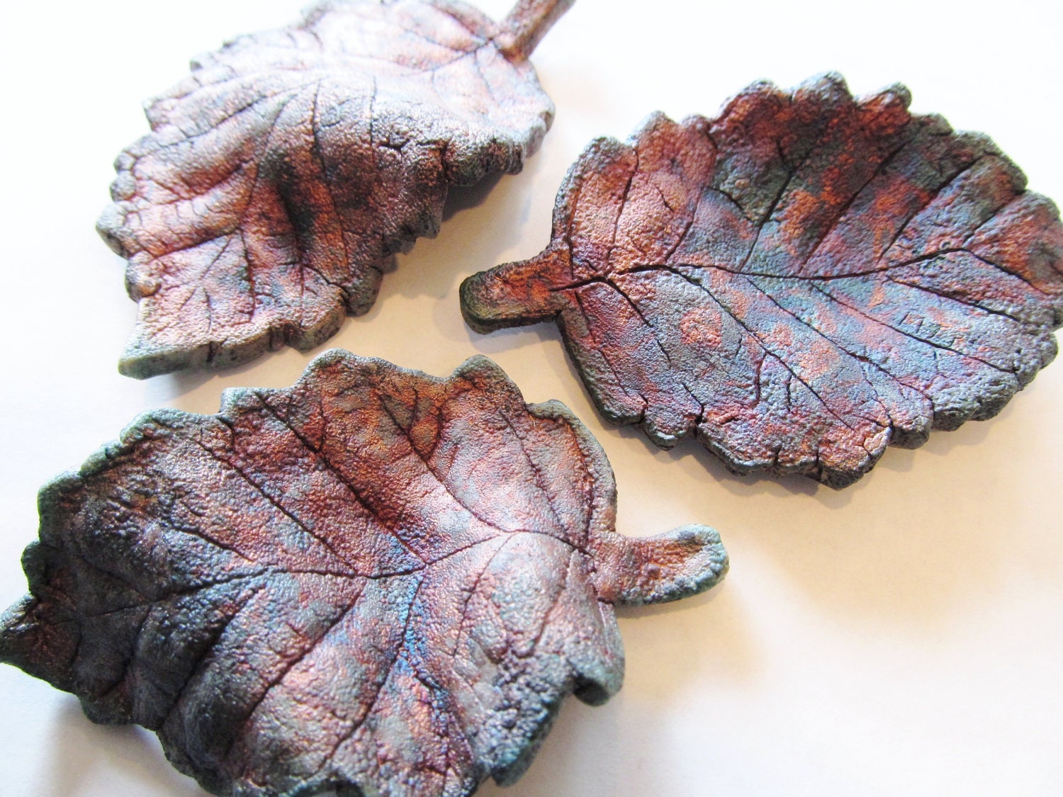 Ceramics and Pottery Home Decor, Decoration, Fall Colors Leaf Set of 3, Multi Color Copper Matte Luster Raku Ceramic, Alder Leaves