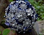 Rich blue brooch bouquet -- deposit on a made to order bridal brooch bouquet
