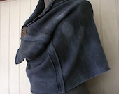 SALE Storm blue grey hand dyed jersey hood, cowl scarf - eco vintage fabric - last one