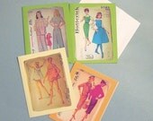 Handcrafted set-4 vintage sewing pattern photos blank greeting cards