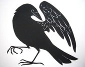 Hand Pulled Original Block Relief Print of A Crow