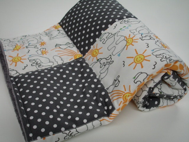 You Are My Sunshine Elephant Orange and Grey Minky  Blanket 25 X  32  READY TO SHIP On Sale