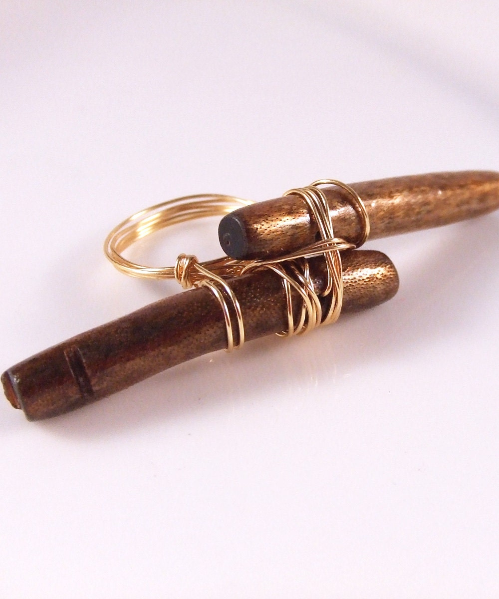 Gold and Brown Double Spear Ring - African - Tribal - Statement - Modern - Chic