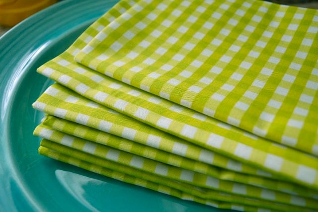 Eco Friendly Cloth Napkins Lime Green Gingham Check Set of 6- 18inch by Dot and Army