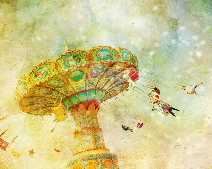 30% OFF Carnival photography, swing ride, circus art, abstract, nursery wall art, decor for baby, dreamy, yellow, green