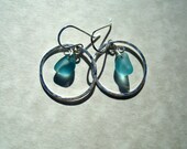 Sea Glass Earrings -Rare Light Blue Seaglass Sterling Silver Circle -Beach Glass Hoop Jewelry