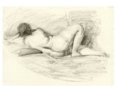 Original Reclining Female Nude Life Drawing Gesture Sketch - Rachel