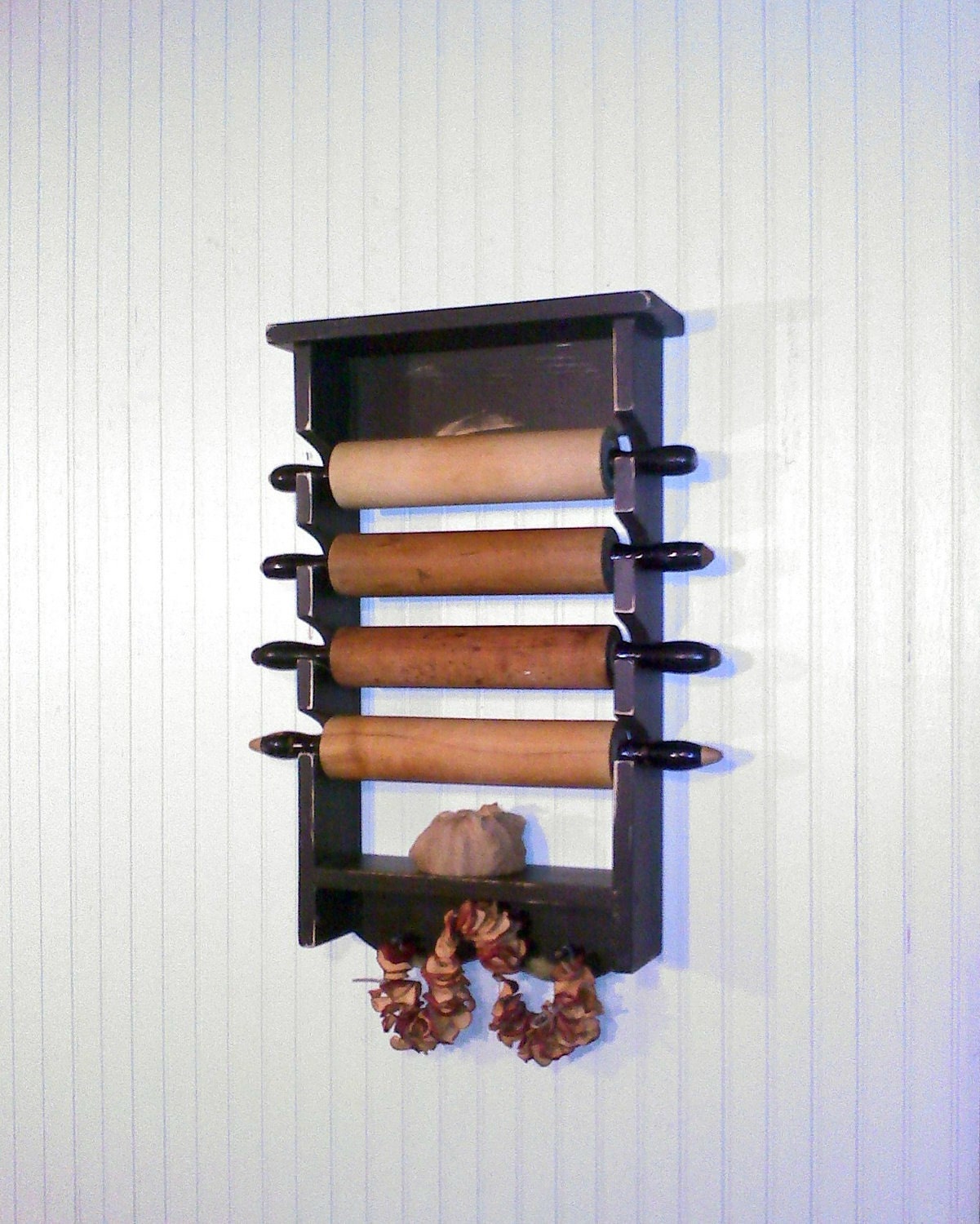 Primitive Rolling Pin Rack with Pegs Wooden Country