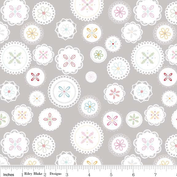Polka Dot Stitches Doily Gray - 1/2 Yard