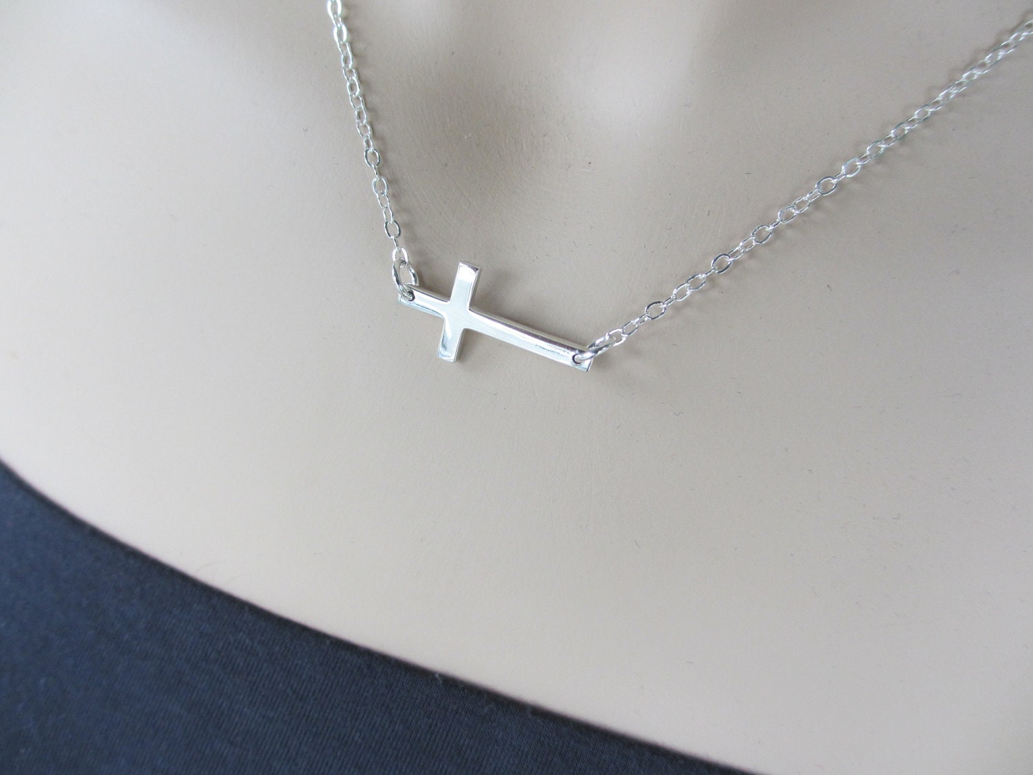 Sideways Cross Necklace Sterling Silver Cross Necklace Etsy Sterling Silver Cross Necklace