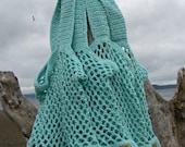Crochet Market Bag   Bread and Butter Bag in Eggshell Blue  Handmade