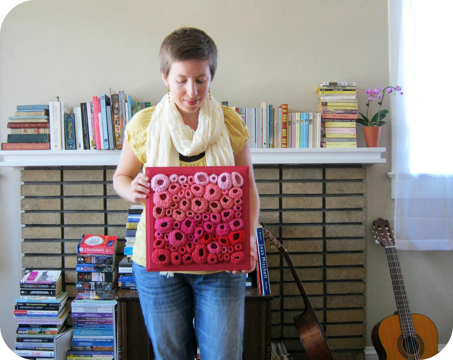 Modern Fiber Art Soft Sculpture in Red, Fuchsia, and Pink - Papillae