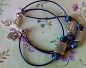 Blue Leather 3 Strand Beaded Bracelet
