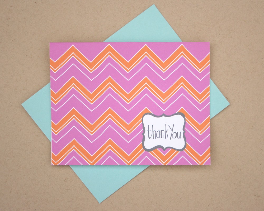 Chevron Thank You Cards (pink) - Set of 8 Note Cards