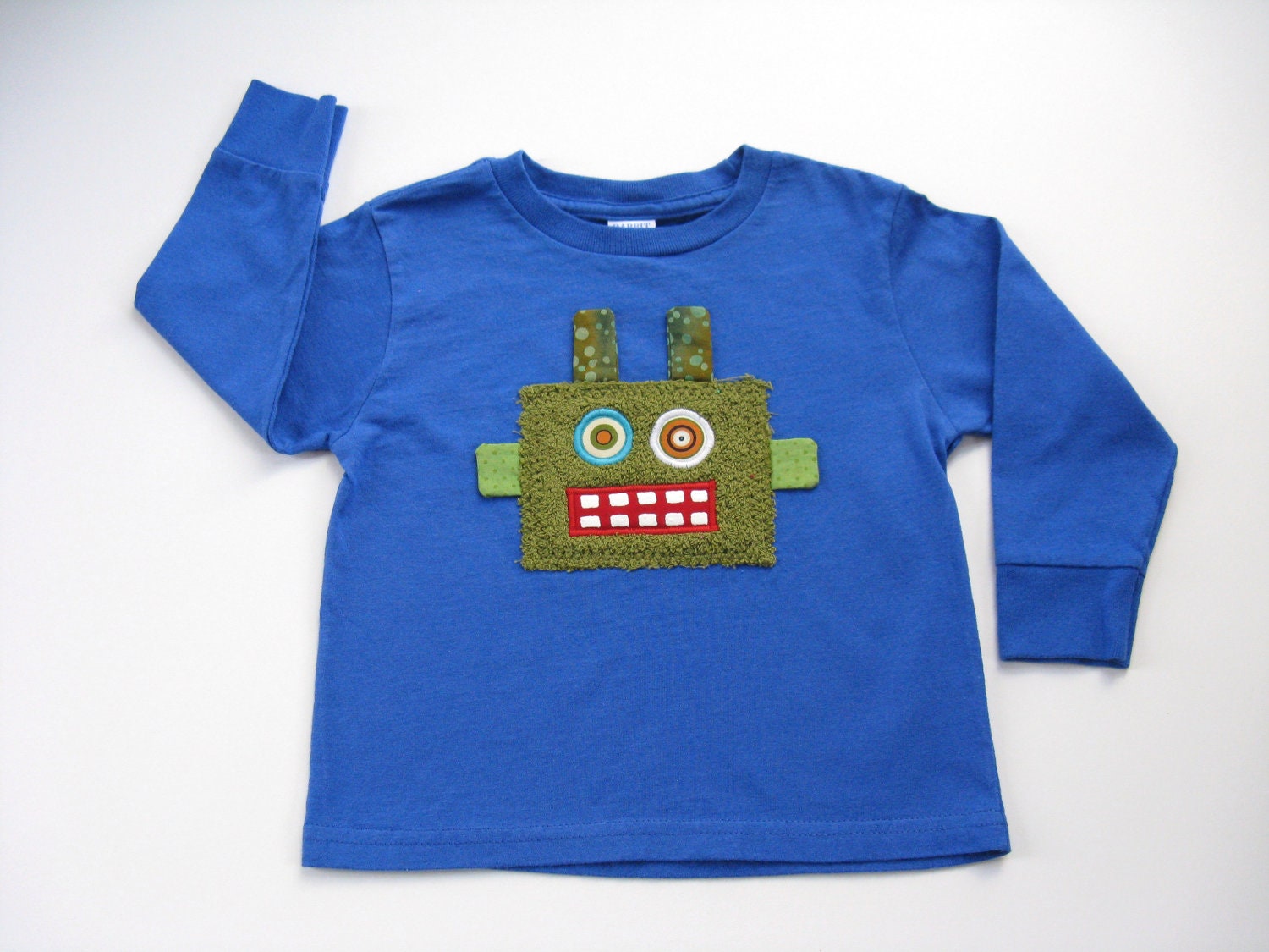 Boys Robot T-Shirt, Toddler, Applique Patch, Size 4T, Kids Blue Tee or Top, Long Sleeves