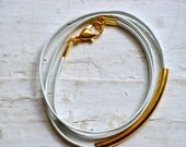 ivory skinny leather triple wrap bracelet with long gold tube