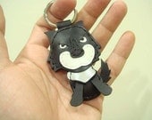 Leather Keychain - Finn the Wolf leather charm ( Black )