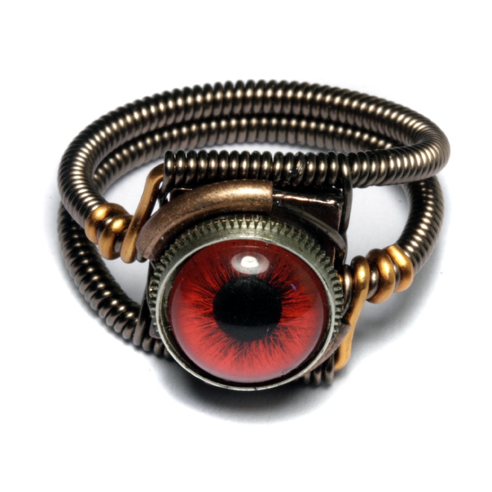 Steampunk Jewelry - RING - Red taxidermy glass eye